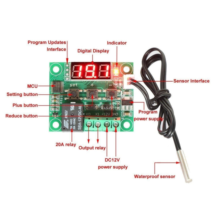 Termostato digitale W1209 12V DC con custodia acrilica - immagine 6