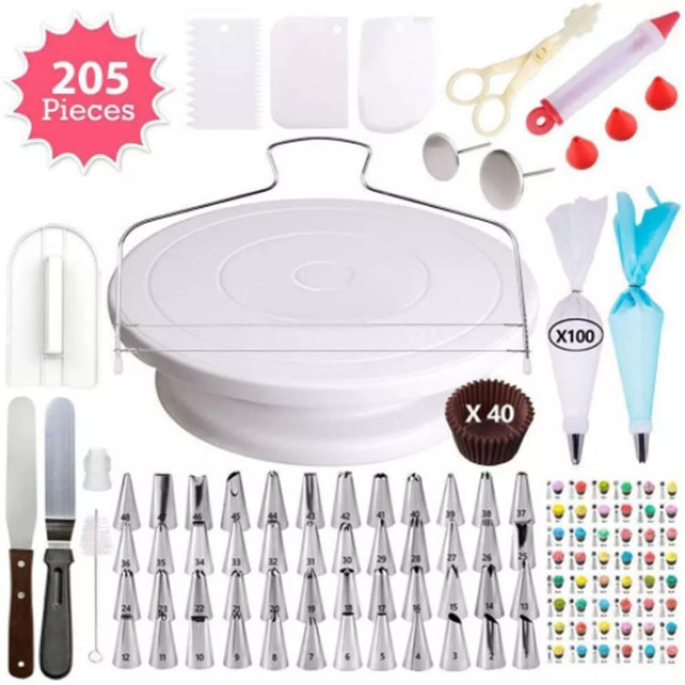Set utensili per decorare torte con piatto girevole 205 pezzi
