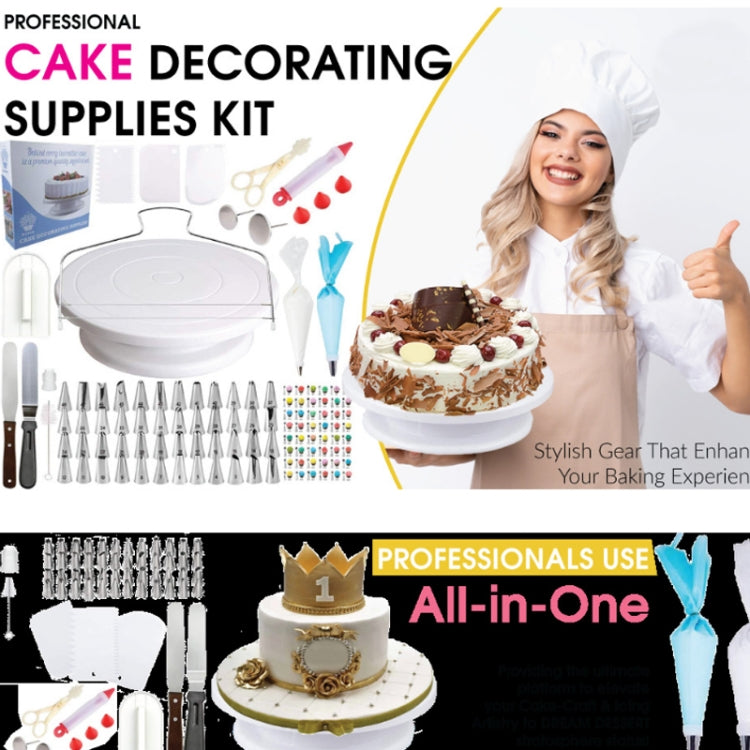 Set utensili per decorare torte con piatto girevole 205 pezzi