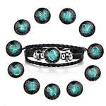 Bracciale rigido con perline e costellazioni in pelle