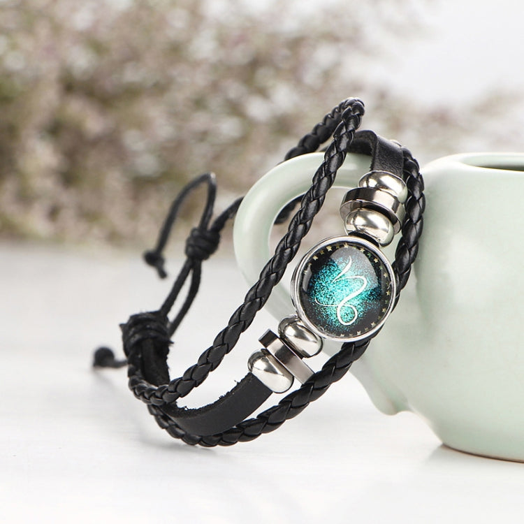 Bracciale rigido con perline e costellazioni in pelle