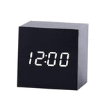 Sveglia digitale LED in legno con termometro e timer