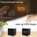 Sveglia digitale LED in legno con termometro e timer