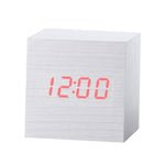 Sveglia digitale LED in legno con termometro e timer
