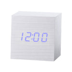 Sveglia digitale LED in legno con termometro e timer