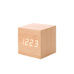 Sveglia digitale LED in legno con termometro e timer
