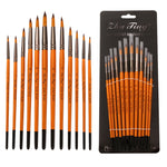 Set 12 pennelli nylon per pittura acquerello e olio
