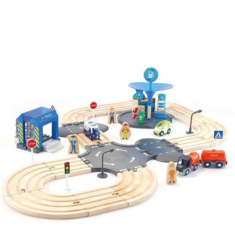 Set binari stradali in legno stazione di polizia bambini