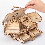 Modello 3D in legno Scatola antica ingranaggi rotanti