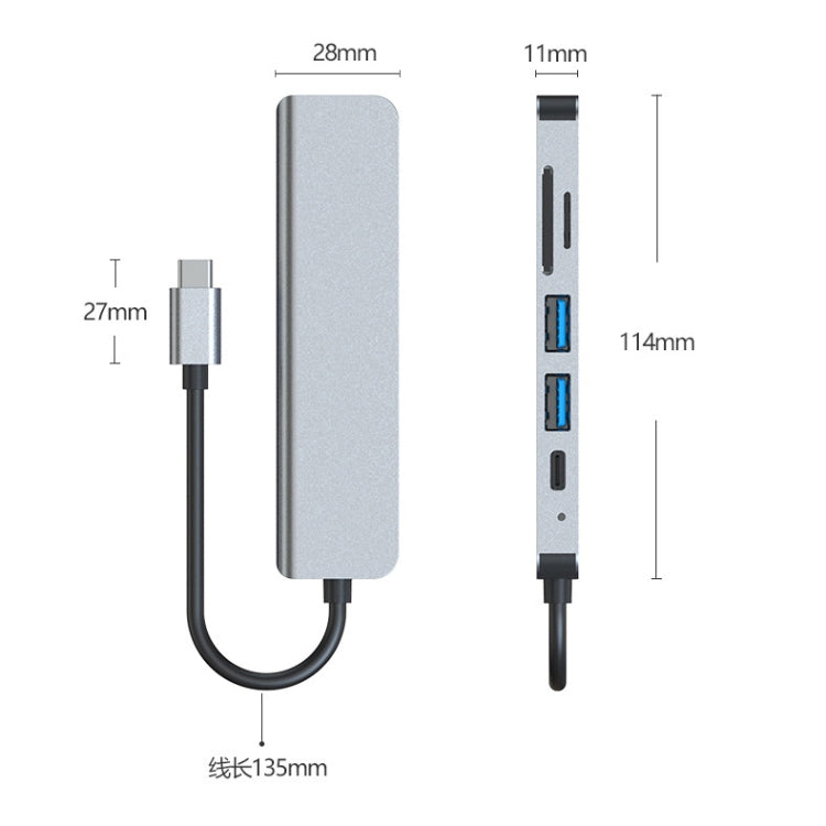Hub USB-C 6 in 1 con HDMI 4K, slot SD/TF e USB 3.0