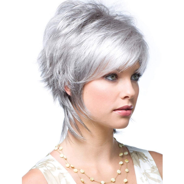 Parrucca femminile capelli corti fibra soffice Silver White
