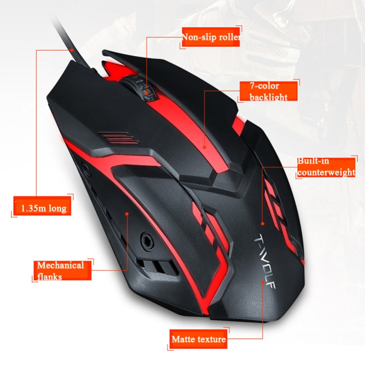 Mouse da gioco cablato T-WOLF V1 USB 1200 DPI