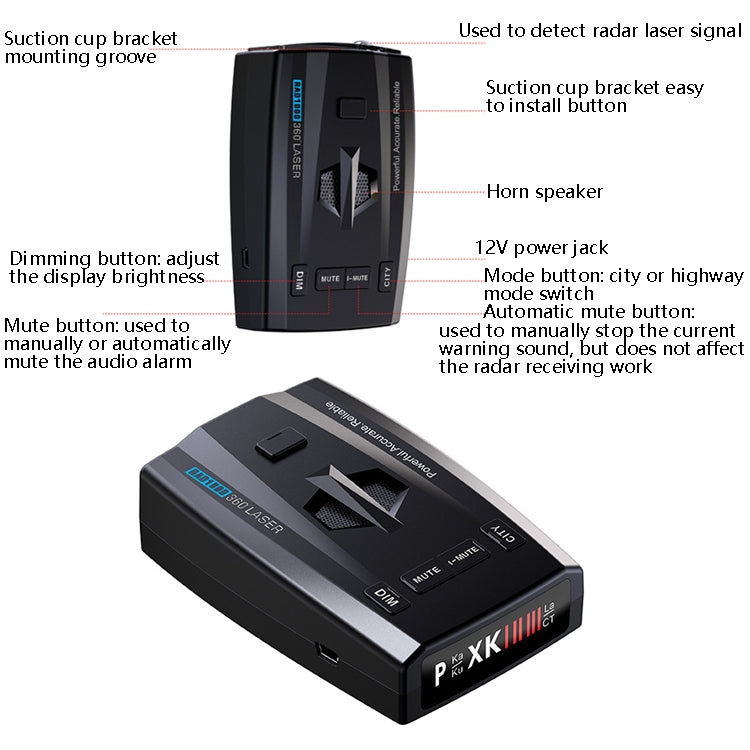 RAD1000 Tachimetro radar laser per auto 12V