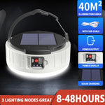 Luce campeggio 100W 37 LED con ricarica USB e solare
