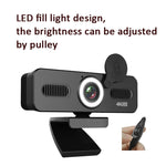 Webcam USB 4K con microfono omnidirezionale e luce LED