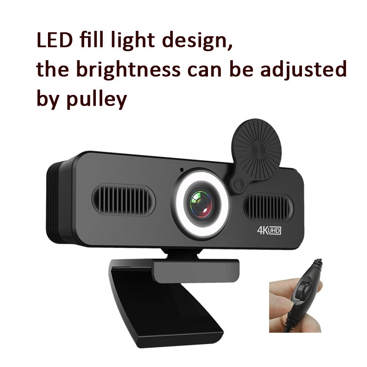 Webcam USB 4K con microfono omnidirezionale e luce LED