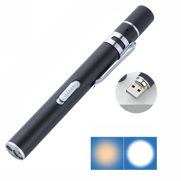 Torcia penna LED doppia luce bianca e gialla in acciaio inox
