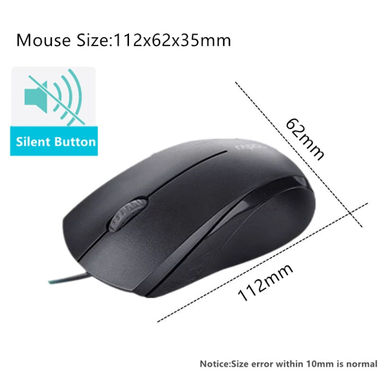 Rapoo N1600 Mouse cablato 1000 DPI 3 tasti silenzioso