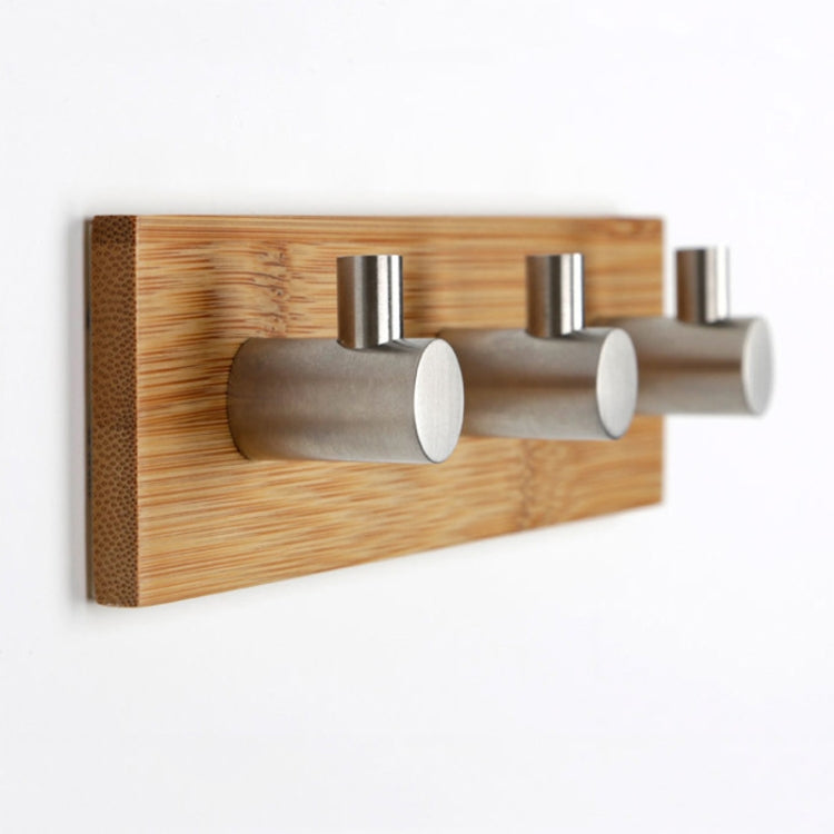Gancio adesivo porta bagno in bambù e acciaio inox con 3 ganci