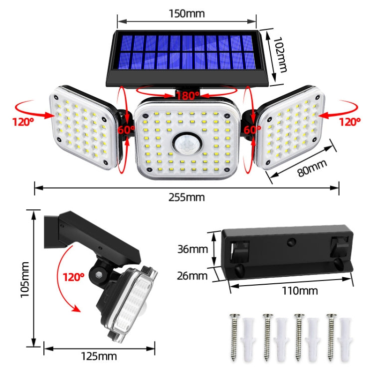 Lampada da parete solare 3 teste con sensore movimento