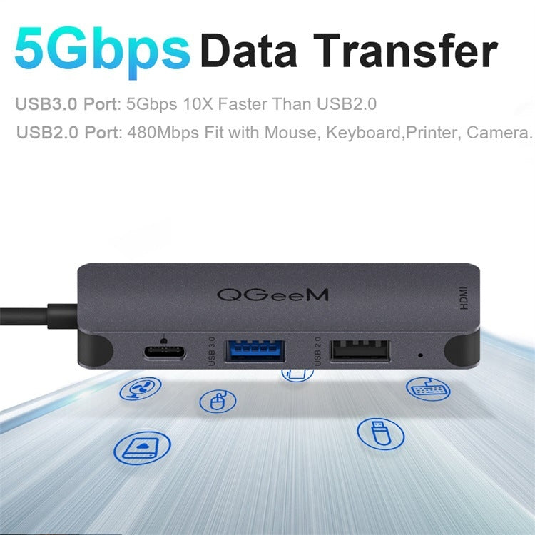Adattatore HUB USB 3.0 Type-C 4 in 1 QGeeM UH04-1