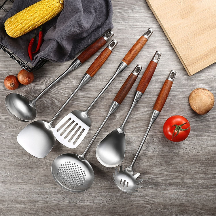 Utensili cucina in acciaio inox 304 con manico in legno