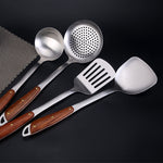 Set utensili cucina acciaio inox 304 con manico legno