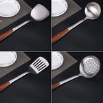 Set utensili cucina acciaio inox 304 con manico legno