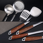 Set utensili cucina acciaio inox 304 con manico legno
