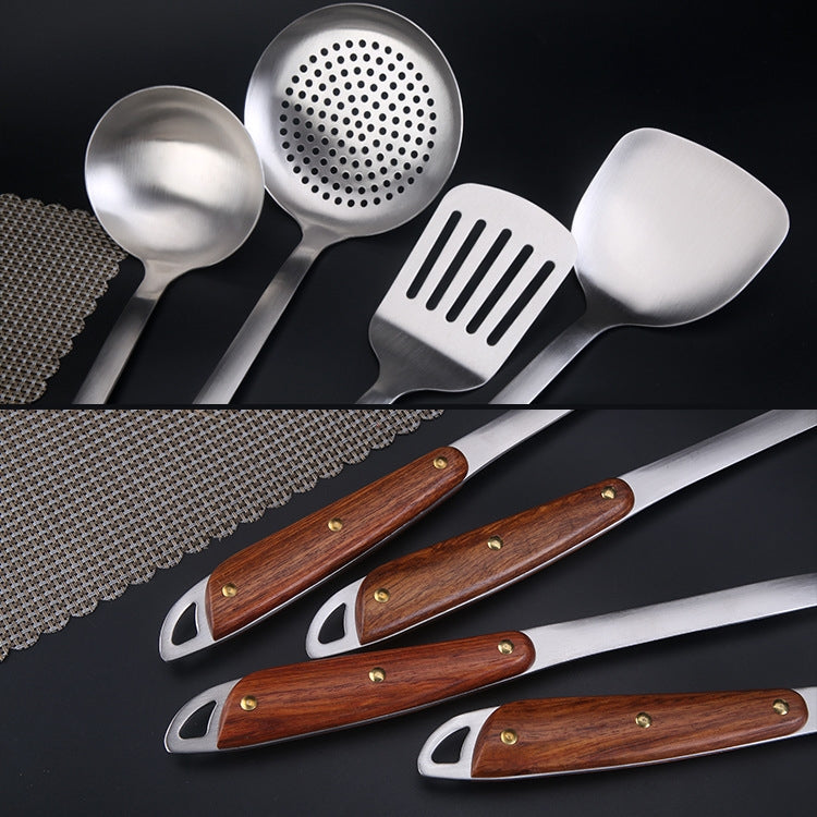 Set utensili cucina acciaio inox 304 con manico legno