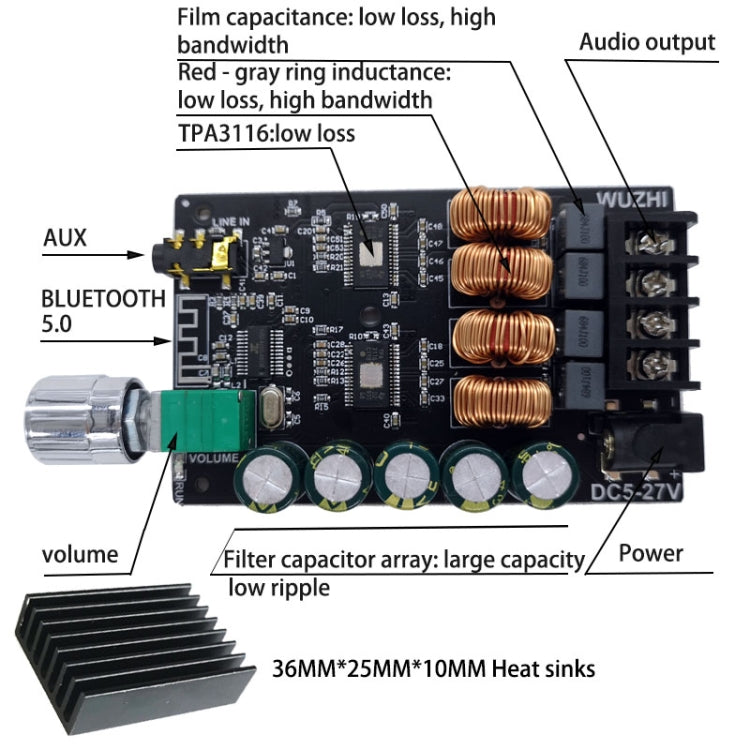 Amplificatore Bluetooth stereo Wuzhi ZK-1002, 100 W x 2 - immagine 5