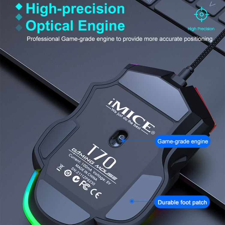 IMICE T70 Mouse da gioco cablato 7200 DPI 8 pulsanti