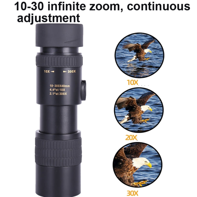Telescopio monoculare HD 10-300x40 con treppiede e supporto foto