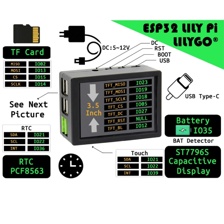 Scheda sviluppo Lily Pi ESP32 WiFi Bluetooth 3,5" touch
