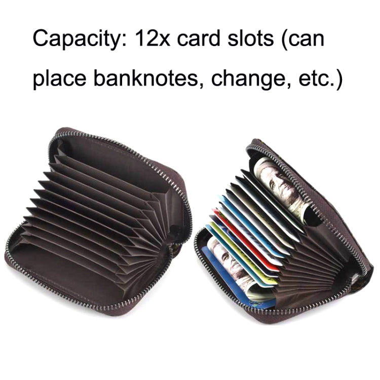 Portacarte in pelle d'organo con zip e 12 slot carte