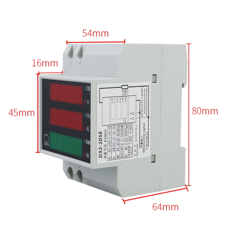 Wattmetro Din Rail D52-2058 Volt e Corrente AC