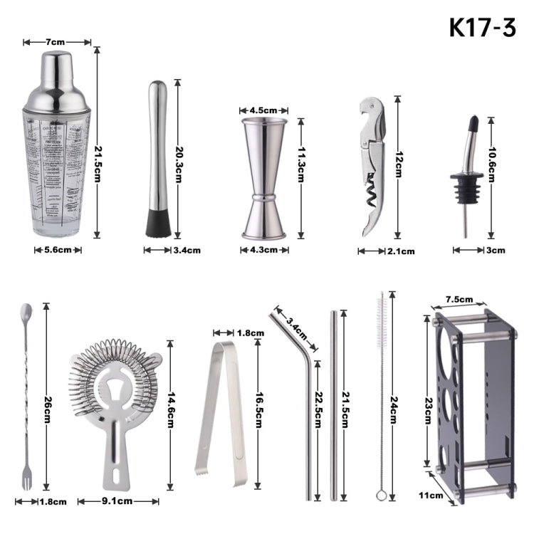 Shaker in vetro 400 ml con set bartending K17-3
