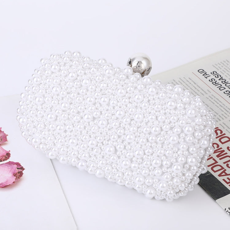Borsa da sera piccola quadrata con perle bianca beige