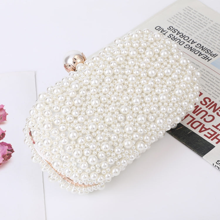 Borsa da sera piccola quadrata con perle bianca beige