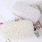 Borsa da sera piccola quadrata con perle bianca beige