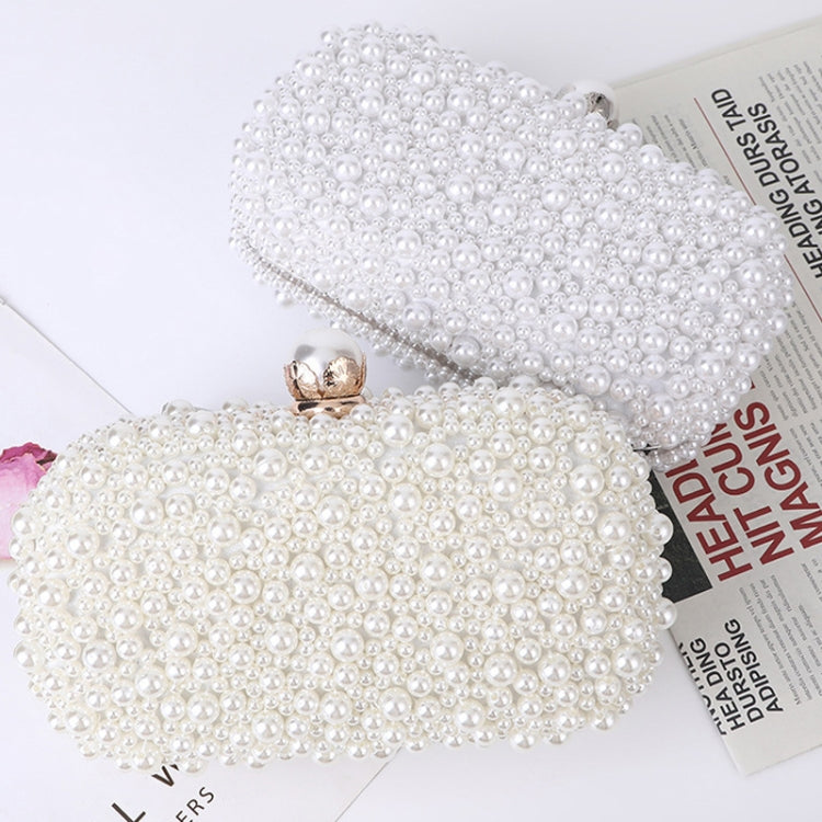 Borsa da sera piccola quadrata con perle bianca beige