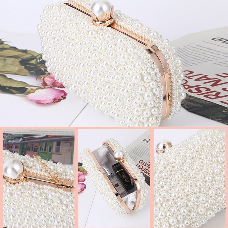 Borsa da sera piccola quadrata con perle bianca beige