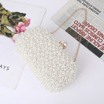 Borsa da sera piccola quadrata con perle bianca beige