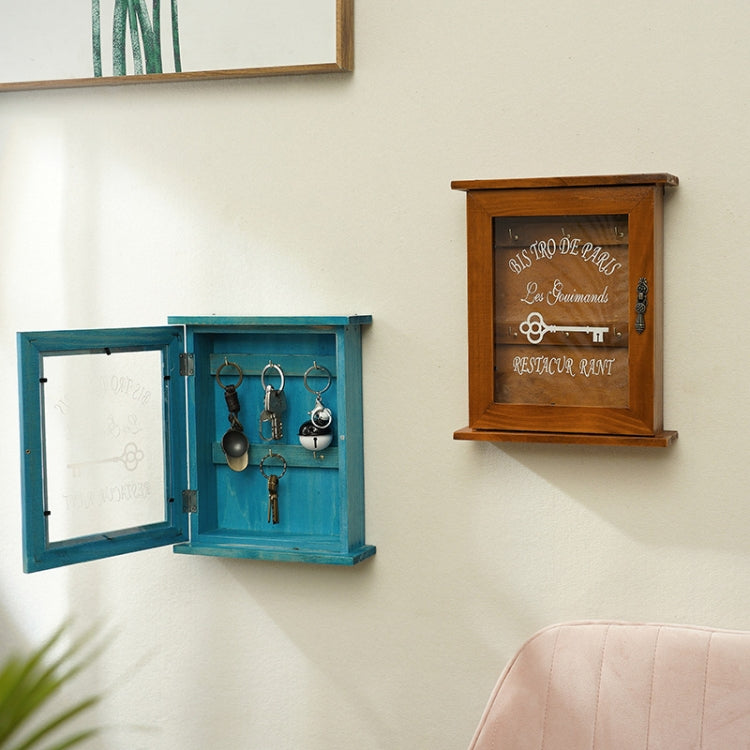 Scatola porta chiavi da parete in legno con vetro blu