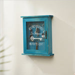 Scatola porta chiavi da parete in legno con vetro blu