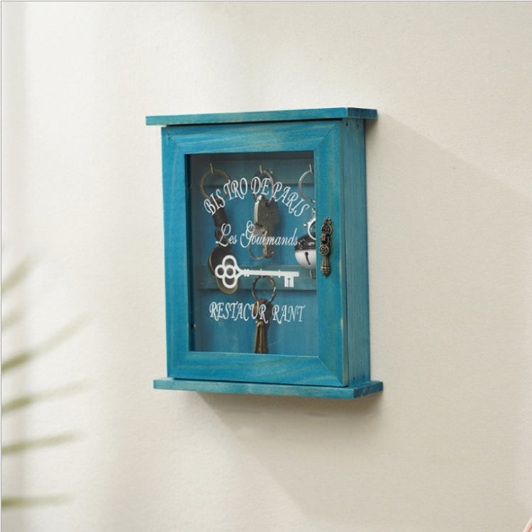 Scatola porta chiavi da parete in legno con vetro blu