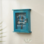 Scatola porta chiavi da parete in legno con vetro blu