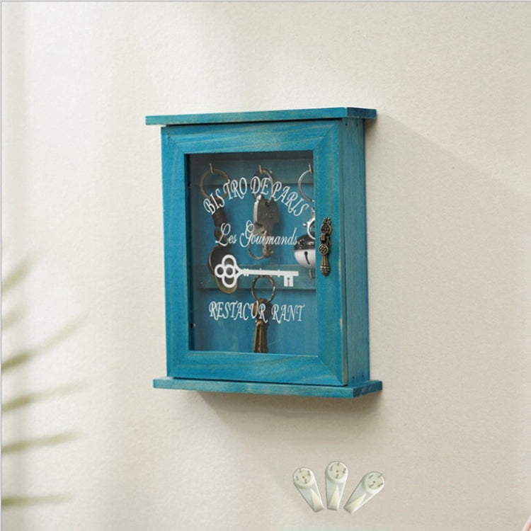 Scatola porta chiavi da parete in legno con vetro blu