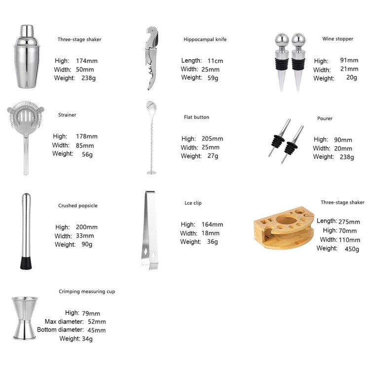 Set shaker per bar con base in legno 350-750ml