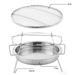 Griglia barbecue pieghevole rotonda in acciaio inox 34x34x10 cm